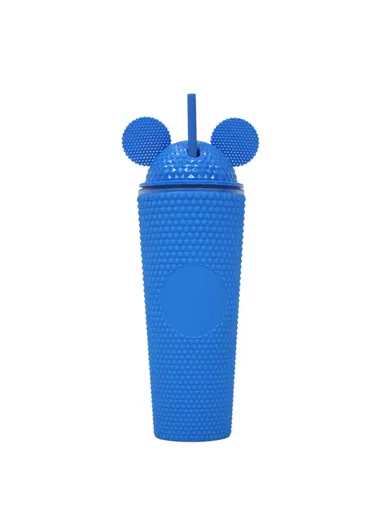 710ml Simple Studded Tumbler With Lid &amp; Straw Double Wall Iced Coffee Cups Lightweight Juice Cup BPA-Free 