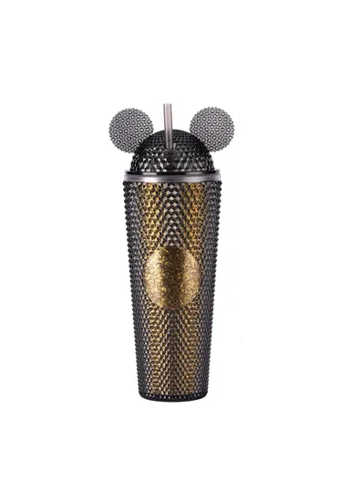 710ml Simple Studded Tumbler With Lid &amp; Straw Double Wall Iced Coffee Cups Lightweight Juice Cup BPA-Free 