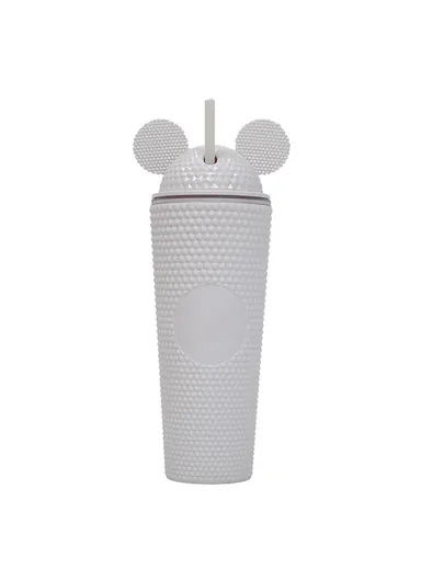 710ml Simple Studded Tumbler With Lid &amp; Straw Double Wall Iced Coffee Cups Lightweight Juice Cup BPA-Free 