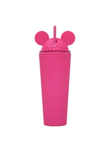 710ml Simple Studded Tumbler With Lid &amp; Straw Double Wall Iced Coffee Cups Lightweight Juice Cup BPA-Free 