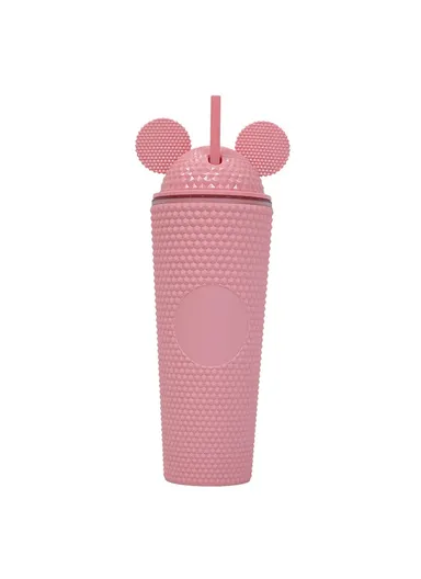 710ml Simple Studded Tumbler With Lid &amp; Straw Double Wall Iced Coffee Cups Lightweight Juice Cup BPA-Free 