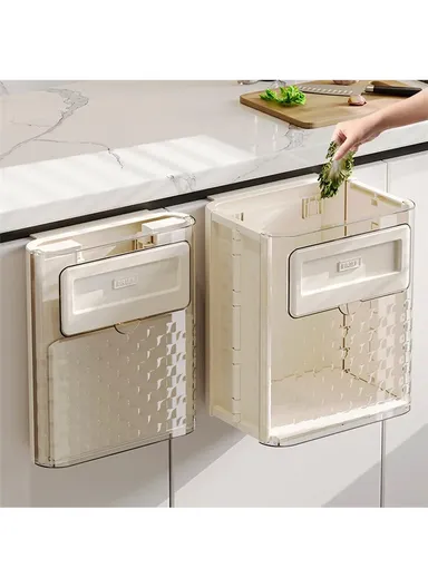 Foldable Plastic Kitchen Wall Mount Trash Can Cabinet Hanging Kitchen Waste Garbage Basket (W23.5 x D17.5 x H27.7)cm 