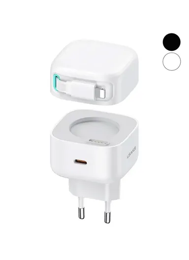 35W GaN Wall Charger Dual USB-C Fast Charger with iP Magnetic Retractable Cable Module US-CC209 PD EU Plug - White