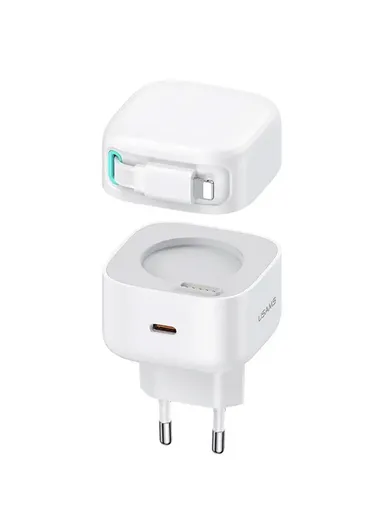 35W GaN Wall Charger Dual USB-C Fast Charger with iP Magnetic Retractable Cable Module US-CC209 PD EU Plug - White