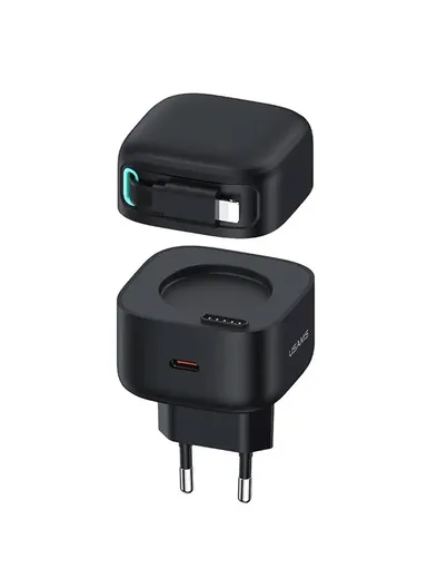 35W GaN Wall Charger Dual USB-C Fast Charger with iP Magnetic Retractable Cable Module US-CC209 PD EU Plug - White