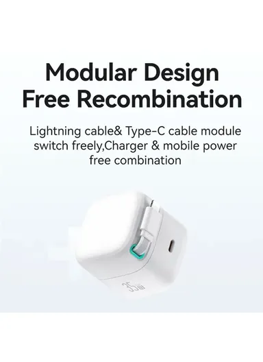35W GaN Wall Charger Dual USB-C Fast Charger with iP Magnetic Retractable Cable Module US-CC209 PD EU Plug - White