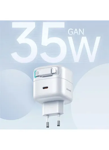35W GaN Wall Charger Dual USB-C Fast Charger with iP Magnetic Retractable Cable Module US-CC209 PD EU Plug - White