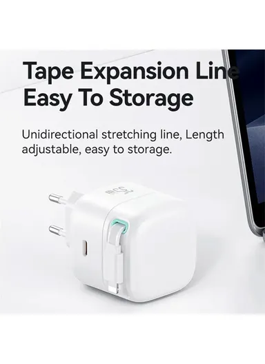 35W GaN Wall Charger Dual USB-C Fast Charger with iP Magnetic Retractable Cable Module US-CC209 PD EU Plug - White