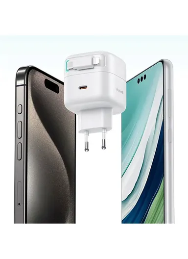 35W GaN Wall Charger Dual USB-C Fast Charger with iP Magnetic Retractable Cable Module US-CC209 PD EU Plug - White