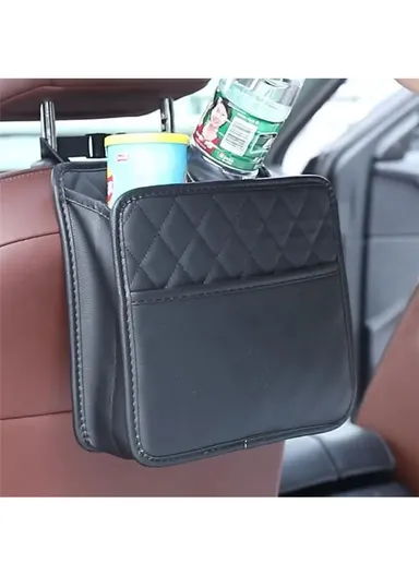 PU Leather Car Seat Back Multifunctional Storage Box Garbage Hanging Bag (W25 x D8 x H25)cm