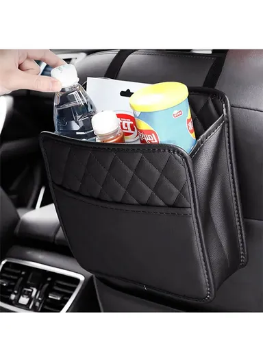 PU Leather Car Seat Back Multifunctional Storage Box Garbage Hanging Bag (W25 x D8 x H25)cm