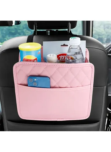 PU Leather Car Seat Back Multifunctional Storage Box Garbage Hanging Bag (W25 x D8 x H25)cm