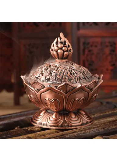 Metal Incense Burner Lotus Aromatherapy Burner Incense Stick Holder (W9.3 x H10)cm