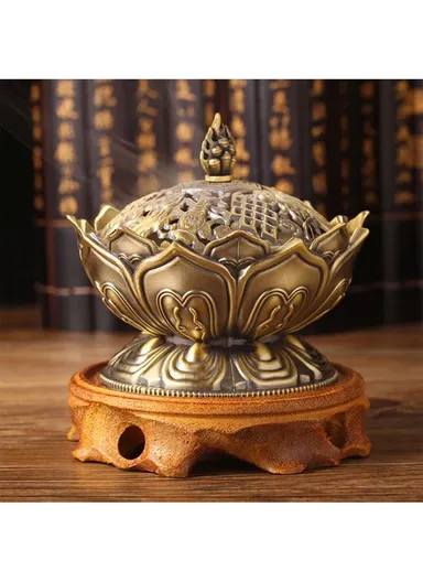 Metal Incense Burner Lotus Aromatherapy Burner Incense Stick Holder (W9.3 x H10)cm