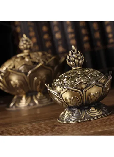 Metal Incense Burner Lotus Aromatherapy Burner Incense Stick Holder (W9.3 x H10)cm