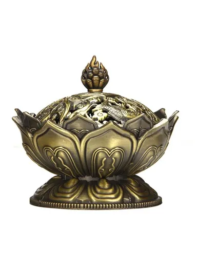 Metal Incense Burner Lotus Aromatherapy Burner Incense Stick Holder (W9.3 x H10)cm