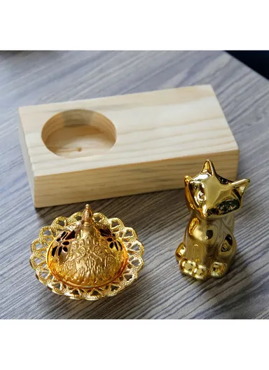 Wooden Incense Burner Holder Fox Figure Metal Incense Diffuser