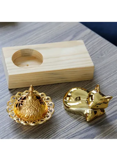 Wooden Incense Burner Holder Fox Figure Metal Incense Diffuser