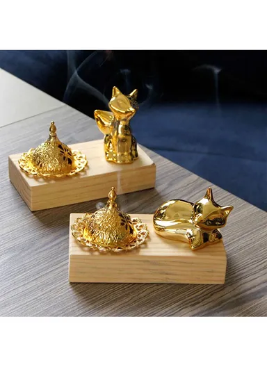 Wooden Incense Burner Holder Fox Figure Metal Incense Diffuser