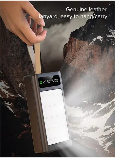 30000mAh 22.5W Portable Super Fast Charging Power Bank PD 20W, 4 USB, Ip &amp; Micro Ports with 4 Modes of Lighting, Digital Display, Camping Light &amp; Lanyard PB30C