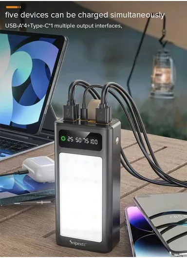 30000mAh 22.5W Portable Super Fast Charging Power Bank PD 20W, 4 USB, Ip &amp; Micro Ports with 4 Modes of Lighting, Digital Display, Camping Light &amp; Lanyard PB30C