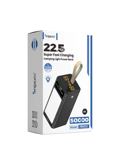 50000mAh 22.5W Portable Super Fast Charging Power Bank PD 22.5W &amp; 4 USB with Digital Display &amp; Cammping Light PB50C
