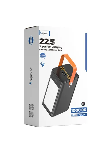 100000mAh 22.5W Portable Super Fast Charging Power Bank PD 22.5W With 4 USB, Type-C, Micro, Lightning Ports, Digital Display &amp; Camping Light PB100C