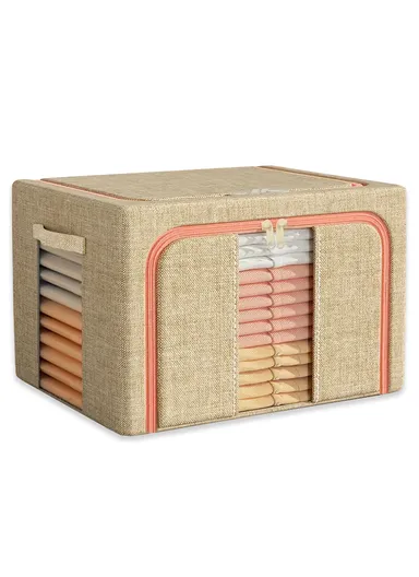 100L Lightweight Portable Multifunctional Organizer Storage Box With Transparent Window (W60 x D42 x H40) cm-beige