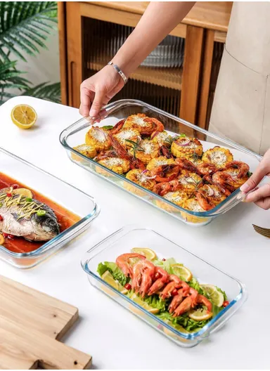 1/2.2/3L 3 Pcs Rectangular Baking Dish Oven-Safe &amp; Easy to Handle KPC-04