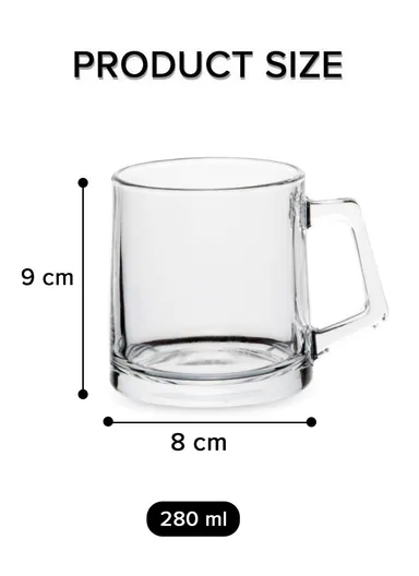 280ml Transparent Round Glass Mug With Comfortable Handle For Hot &amp; Cold Beverages 