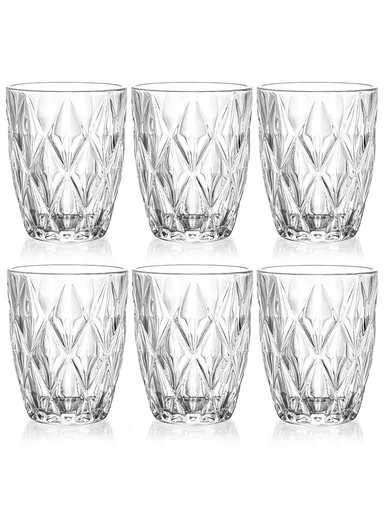 260ml 6 Pcs Luxurious Round Glass Cup Set With Elegant Design For Soft Drinks DM311
