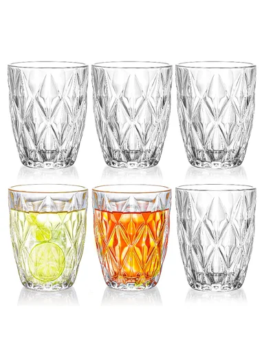 260ml 6 Pcs Luxurious Round Glass Cup Set With Elegant Design For Soft Drinks DM311