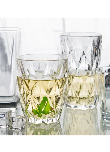 260ml 6 Pcs Luxurious Round Glass Cup Set With Elegant Design For Soft Drinks DM311