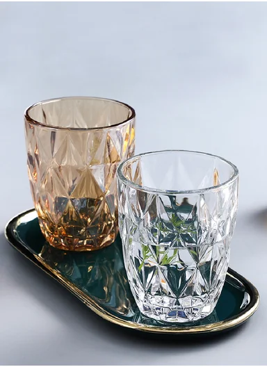 260ml 6 Pcs Luxurious Round Glass Cup Set With Elegant Design For Soft Drinks DM311