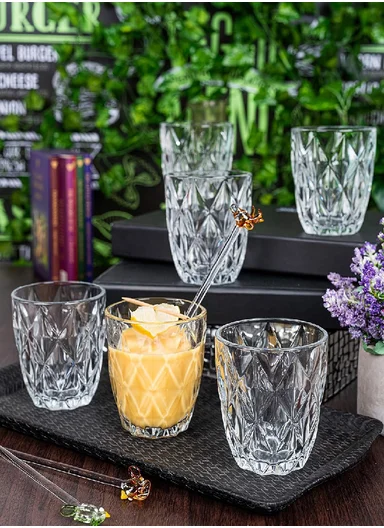260ml 6 Pcs Luxurious Round Glass Cup Set With Elegant Design For Soft Drinks DM311