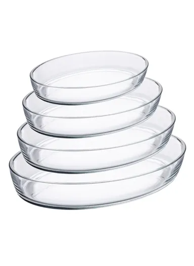 0.7/1.6/3/4L 4 Pcs Oval Borosilicate Glass Baking Dish Oven-Safe Tray KPT-03