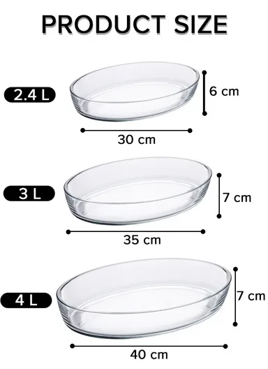 2.4L/3L/4L 3-Pcs Oval Baking Tray, Oven-Safe with Non-Stick Coating KPT-04