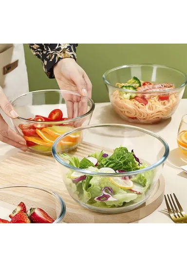 1.6L Large Capacity Borosilicate Clear Dishwasher Safe Kitchen Mixing Round Glass Bowls GPSLW-190