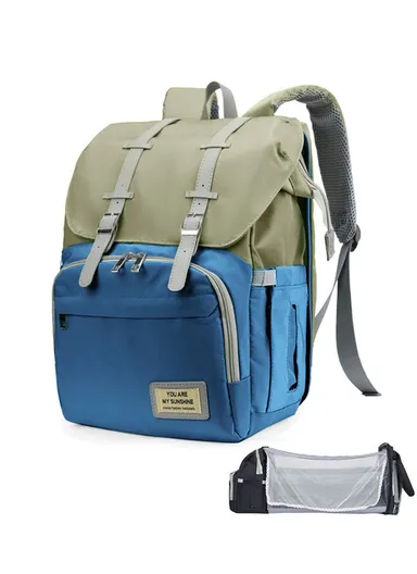 Multifunctional Casual Waterproof Polyester Baby Diaper Backpack With Built-In Bassinet SLF-02 (W30 x D20 x H40)cm - Dark Blue