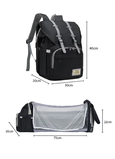 Multifunctional Casual Waterproof Polyester Baby Diaper Backpack With Built-In Bassinet SLF-02 (W30 x D20 x H40)cm - Dark Blue