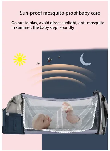 Multifunctional Casual Waterproof Polyester Baby Diaper Backpack With Built-In Bassinet SLF-02 (W30 x D20 x H40)cm - Dark Blue