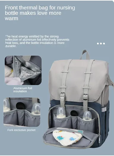 Multifunctional Casual Waterproof Polyester Baby Diaper Backpack With Built-In Bassinet SLF-02 (W30 x D20 x H40)cm - Dark Blue