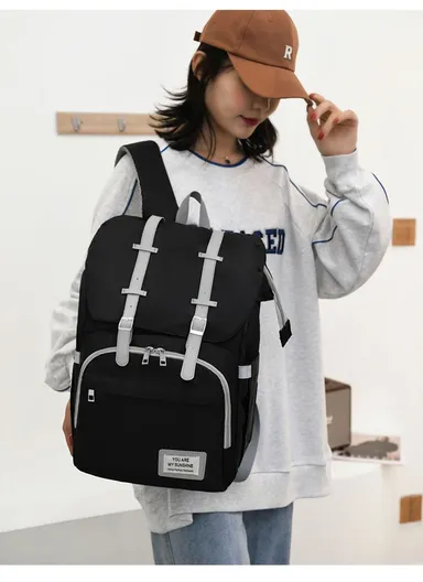 Multifunctional Casual Waterproof Polyester Baby Diaper Backpack With Built-In Bassinet SLF-02 (W30 x D20 x H40)cm - Dark Blue