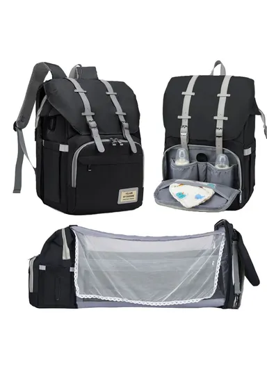 Multifunctional Casual Waterproof Polyester Baby Diaper Backpack With Built-In Bassinet SLF-02 (W30 x D20 x H40)cm - Dark Blue