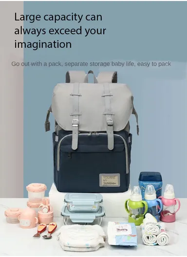 Multifunctional Casual Waterproof Polyester Baby Diaper Backpack With Built-In Bassinet SLF-02 (W30 x D20 x H40)cm - Dark Blue