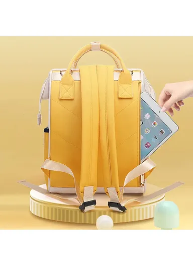 Women's Casual Waterproof Polyester Baby Diaper Backpack With Bottle Holder &amp; Insulated Compartment SLF-51 (W25 x D17 x H39)cm - beige