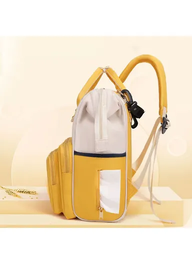 Women's Casual Waterproof Polyester Baby Diaper Backpack With Bottle Holder &amp; Insulated Compartment SLF-51 (W25 x D17 x H39)cm - beige