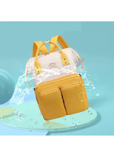 Women's Casual Waterproof Polyester Baby Diaper Backpack With Bottle Holder &amp; Insulated Compartment SLF-51 (W25 x D17 x H39)cm - beige