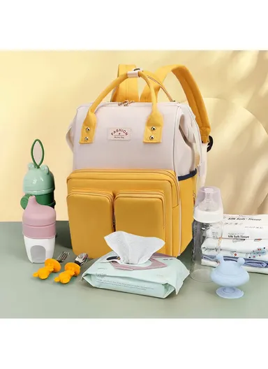 Women's Casual Waterproof Polyester Baby Diaper Backpack With Bottle Holder &amp; Insulated Compartment SLF-51 (W25 x D17 x H39)cm - beige