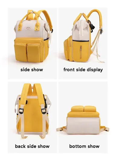 Women's Casual Waterproof Polyester Baby Diaper Backpack With Bottle Holder &amp; Insulated Compartment SLF-51 (W25 x D17 x H39)cm - beige